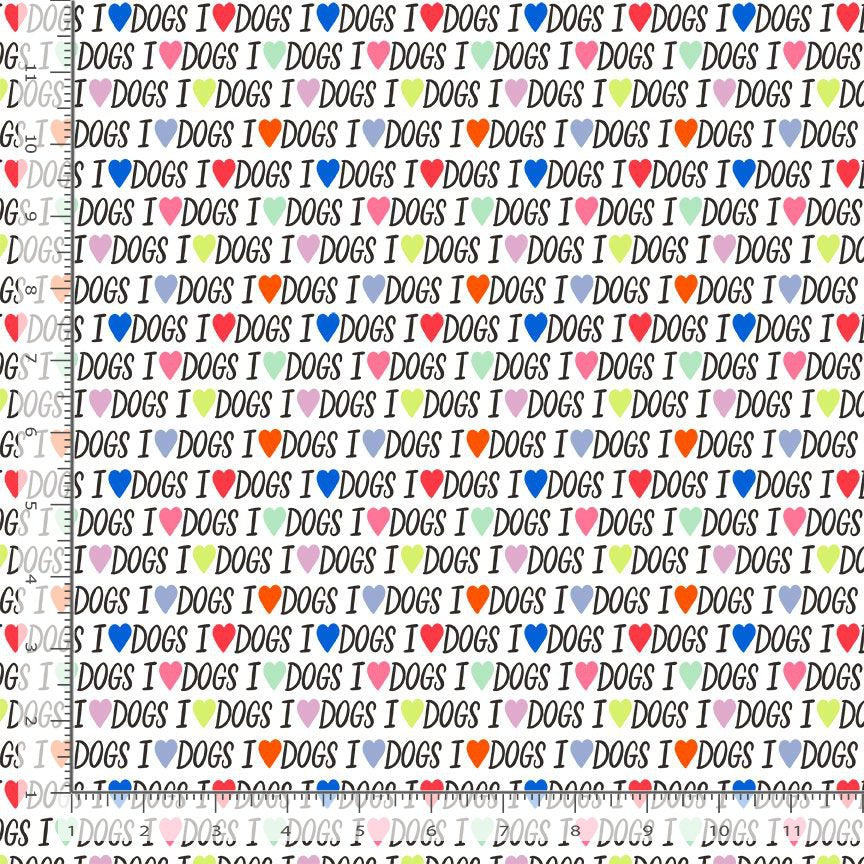 Top Dogs I love Dogs Text Words Heart White Alice Tilley Timeless Treasures Cotton Fabric TT-AT-CD4362-MULTI