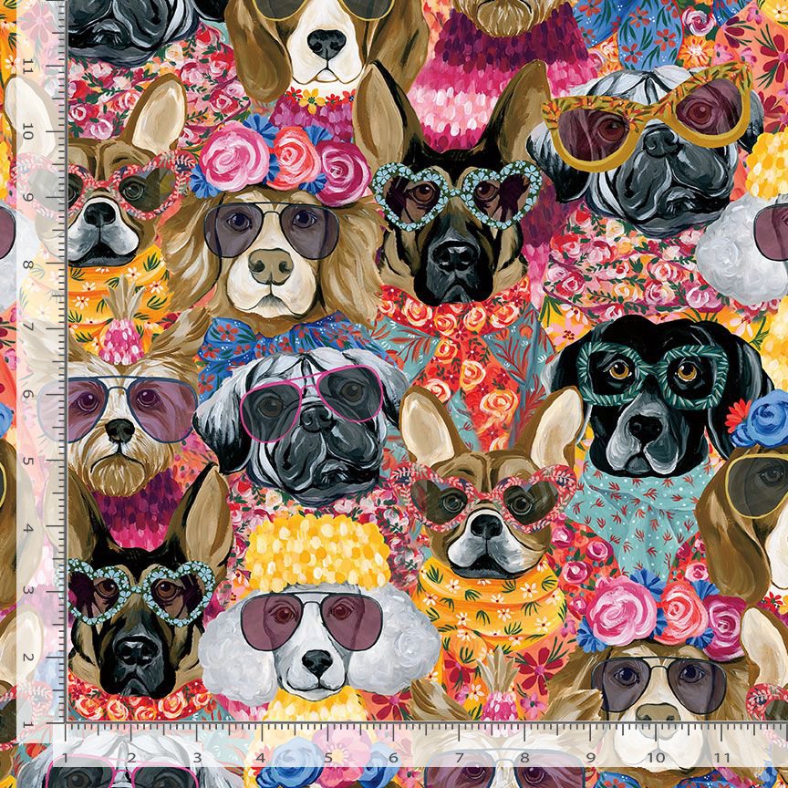 Top Dogs Packed Fashionista Yvette St Avant Timeless Treasures Cotton Fabric TT-YVETTE-CD4179-MULTI