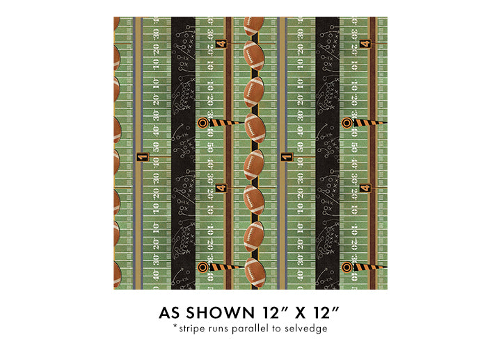 Touchdown Football Grid Iron Stripes Green Multi 12" repeat Skyline Studio Benartex Cotton Fabric BE-16835-44