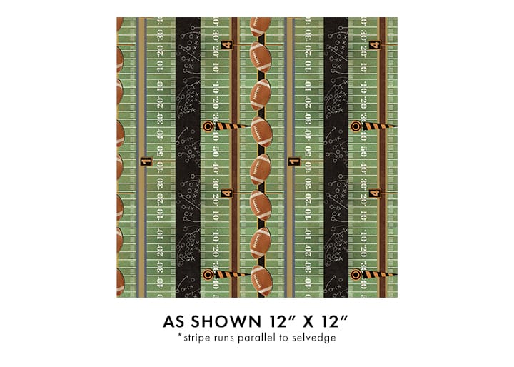 Touchdown Football Grid Iron Stripes Green Multi 12" repeat Skyline Studio Benartex Cotton Fabric BE-16835-44 | US Fabric Shop