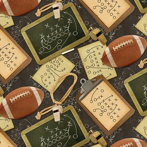 Touchdown Football Grid Iron Charcoal Multi Skyline Studio Benartex Cotton Fabric BE-16836-11 | US Fabric Shop