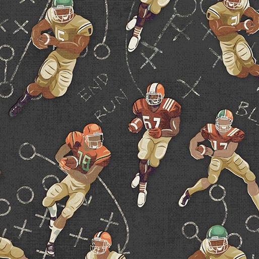 Touchdown Football Players Black Multi Skyline Studio Benartex Cotton Fabric BE-16834-12 | US Fabric Shop