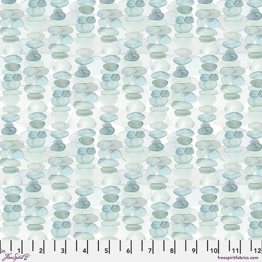 Touchstones Cairns Geo Texture Ocean Blue Shell Rubymmel Free Spirit Cotton Fabric