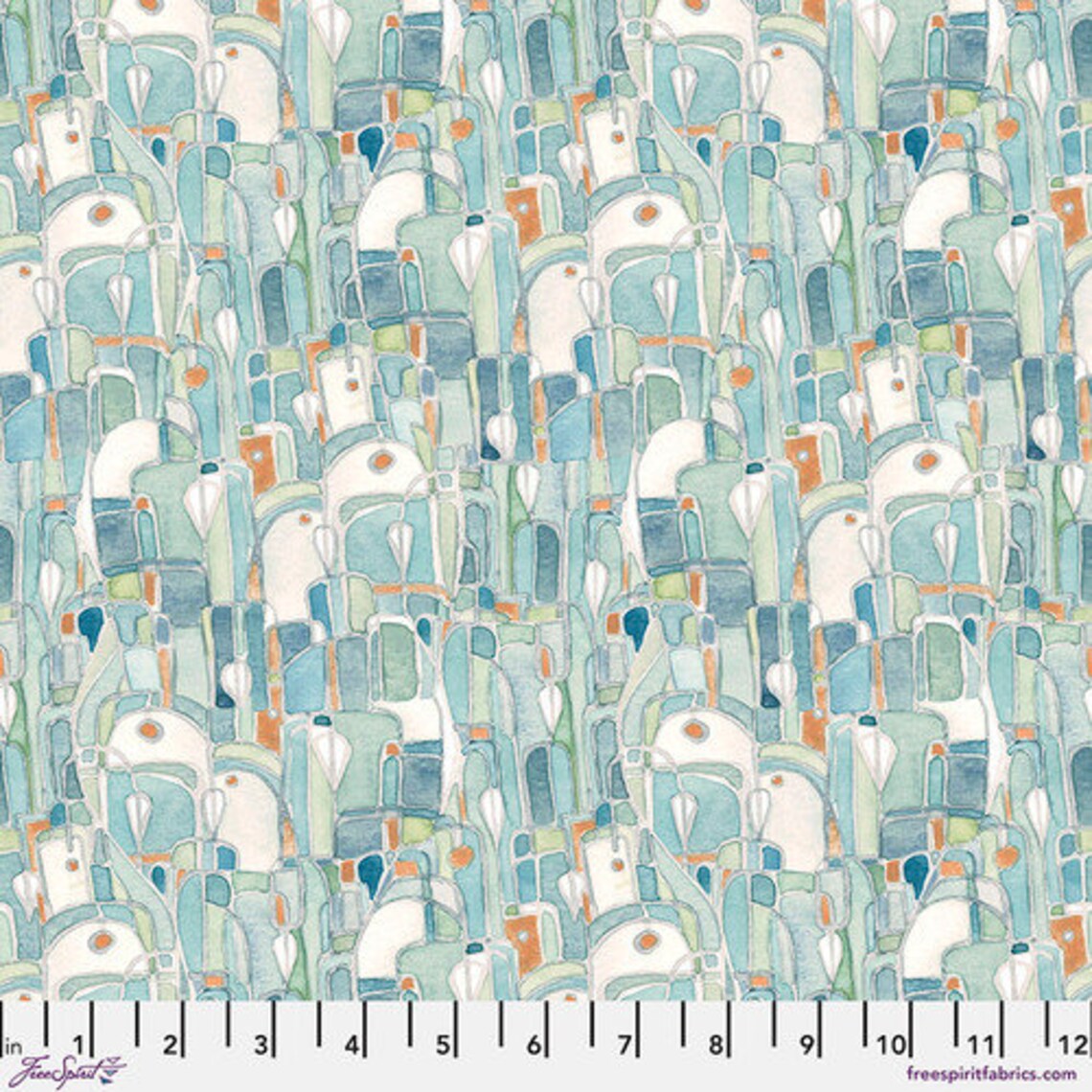 Touchstones Mosaic Geo Turquoise Blue Shell Rummel Free Spirit Cotton Fabric