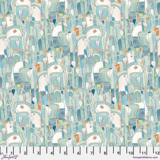 Touchstones Mosaic Geo Turquoise Blue Shell Rummel Free Spirit Cotton Fabric