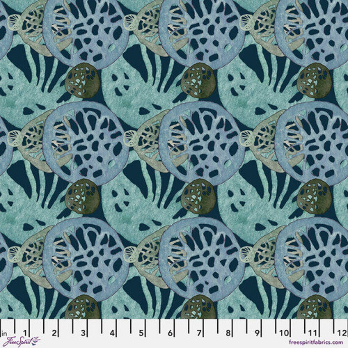Touchstones Treasure Corals Navy Blue Shell Rummel Free Spirit Fabrics Cotton Fabric