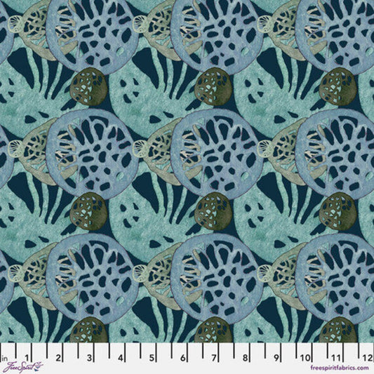 Touchstones Treasure Corals Navy Blue Shell Rummel Free Spirit Fabrics Cotton Fabric