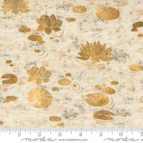 Tranquil Patina Drifting Waters Novelty Water Lilies Natural Debbie Maddy Moda Cotton Fabric MD-48110-11