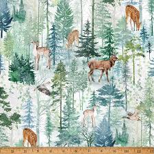 Tree Line Animals Forest Forest Green Hoffman Fabric Cotton Fabric