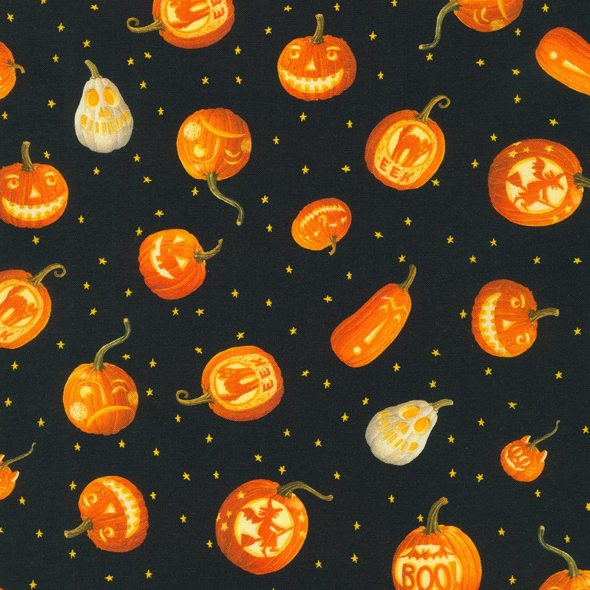 Trick Or Treat Jack O Lanterns Licorice Black Nutshell Design Inc Robert Kaufman Cotton Fabric RK-AUND-21792-182 