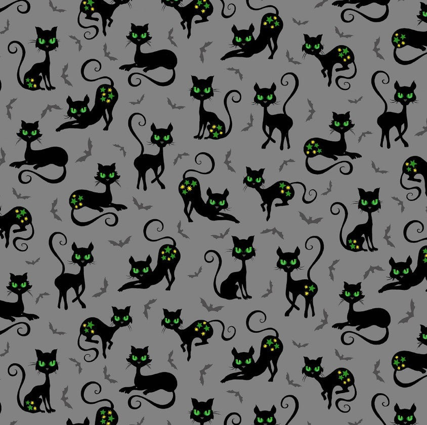 Trick or Treat Black Cat Crossing Gray Michael Miller Cotton Fabric MM-CX10331-GRAY-D