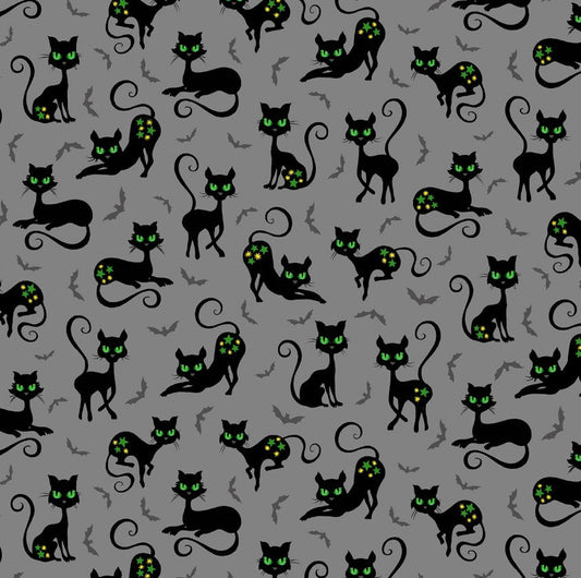 Trick or Treat Black Cat Crossing Gray Michael Miller Cotton Fabric MM-CX10331-GRAY-D