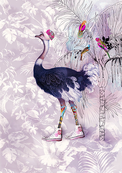 Tropic Walk Ostrich Panel 30.75''x42.25'' Tropical Purple Hoffman Fabrics Cotton Fabric