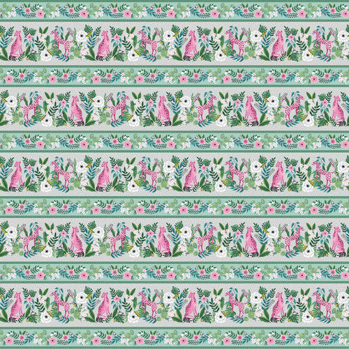 Tropical Menagerie Border Stripe Aqua Green Sharon Lee Studio E Cotton Fabric