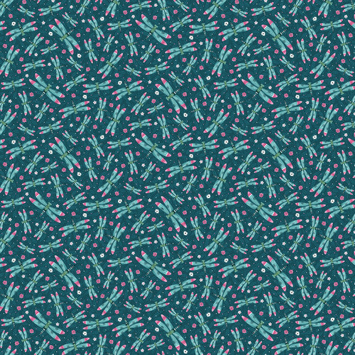 Tropical Menagerie Dragonflies Dark Teal Sharon Lee Studio E Cotton Fabric