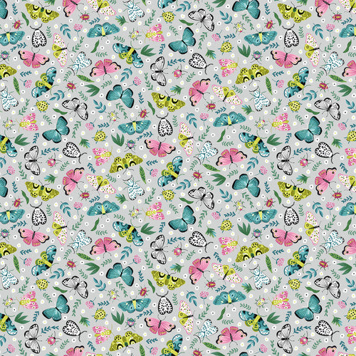 Tropical Menagerie Large Butterflies and Moths Light Gray Sharon Lee Studio E Fabrics Cotton Fabric