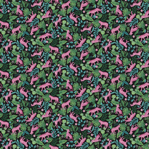 Tropical Menagerie Pink Leopards Black Sharon Lee Studio E Cotton Fabric