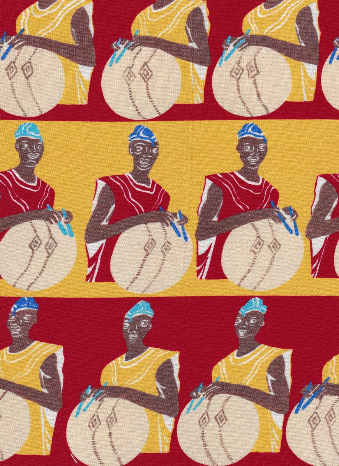 Tropical African Collection Drummer Men Red and Gold Dayo Alakija Foust Textiles Cotton Fabric FT-DAC06-02 Gold Red