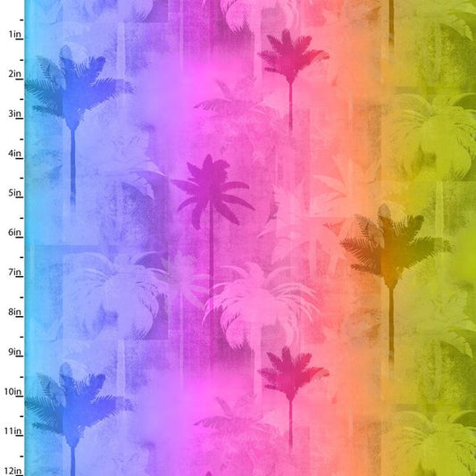 Tropicolor Birds Palm Tree Rainbow Ombre Connie Haley 3 Wishes Cotton Fabric