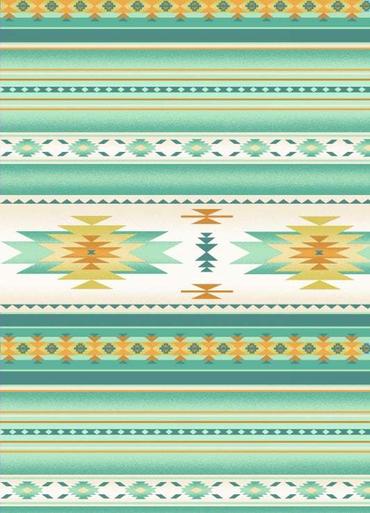 Tucson Aztec Southwestern Native American Stripe Mint Green Elizabeth's Studio Cotton Fabric  ES-201-MINT