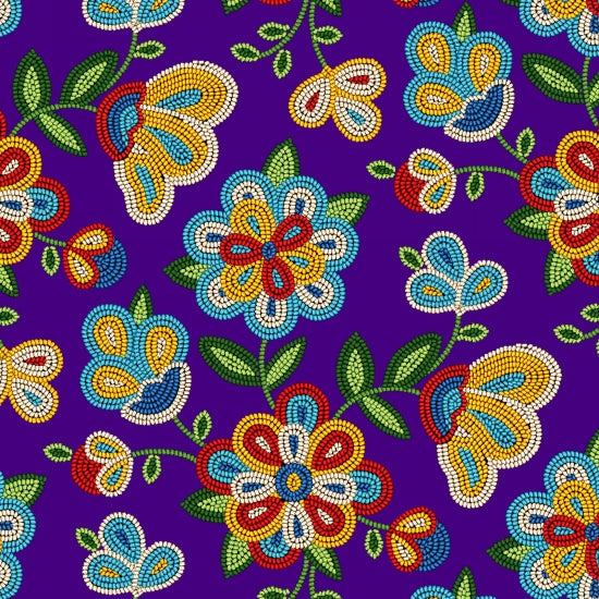 Tucson Beaded Floral Purple Elizabeth's Studio Cotton Fabric ES-449 Purple