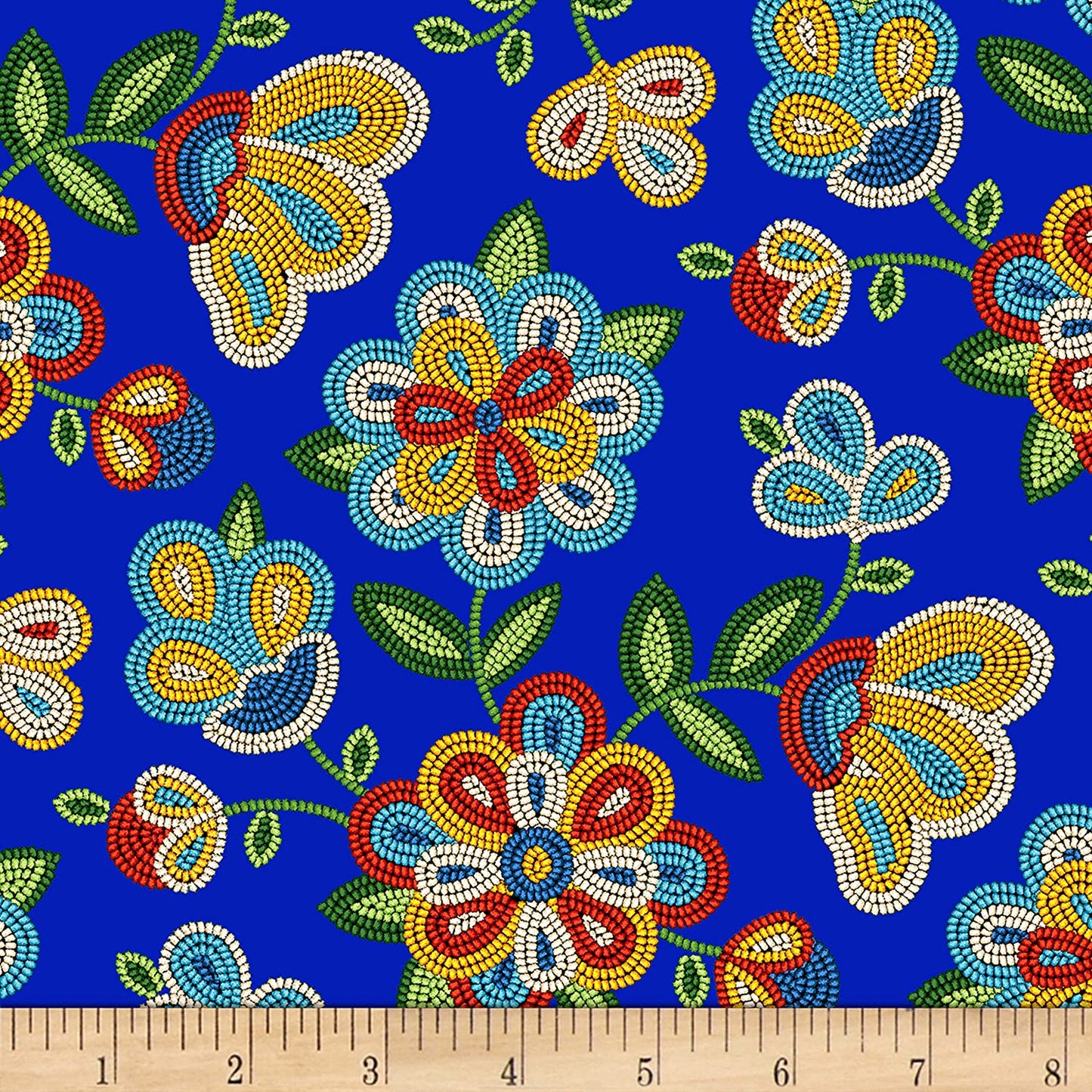 Tucson Beaded Floral Royal Blue Elizabeth's Studio Cotton Fabric ES-449 Royal