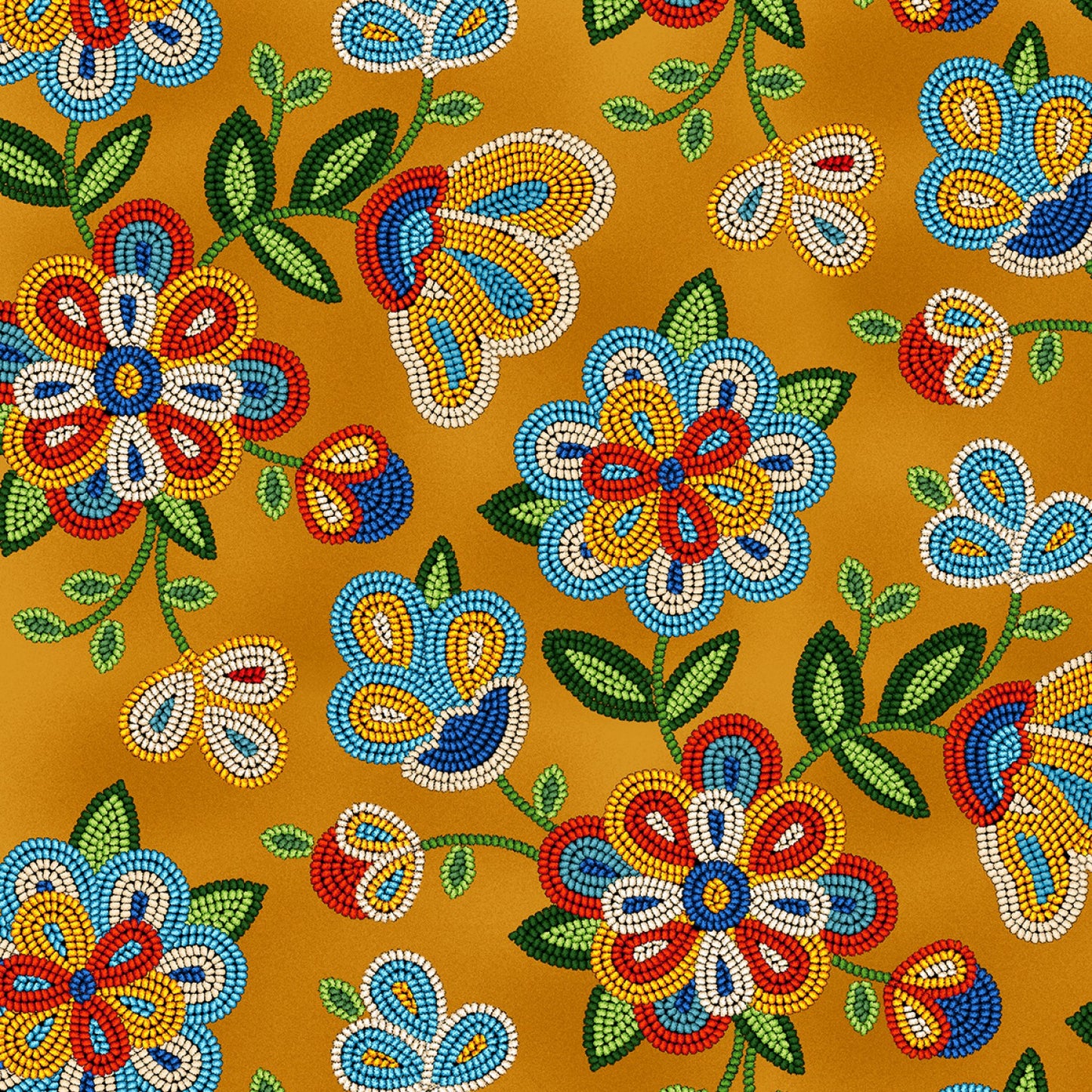 Tucson Beaded Flower Moosehide Golden Yellow Elizabeth's Studio Cotton Fabric ES-449 Moosehide