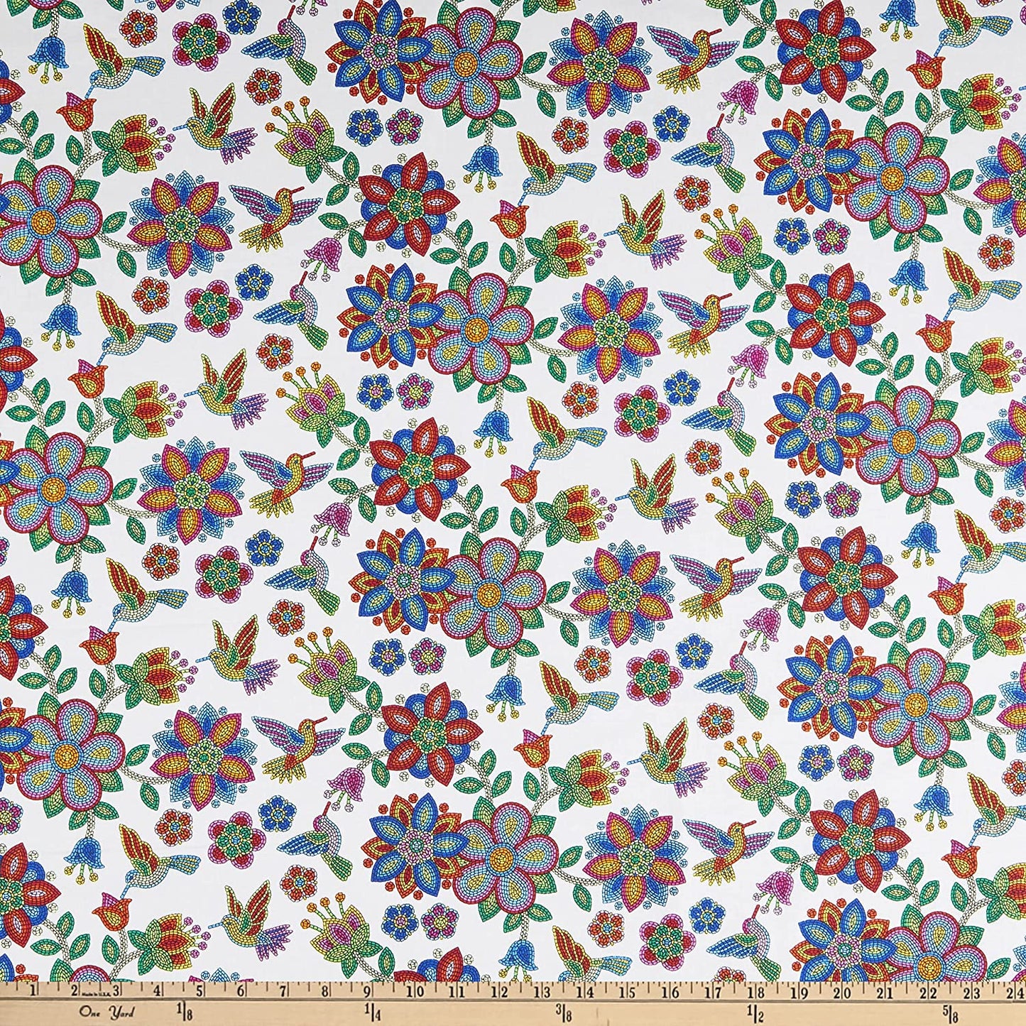 Tucson Beaded Hummingbird Cream Elizabeth's Studio Cotton Fabric ES-640 Cream