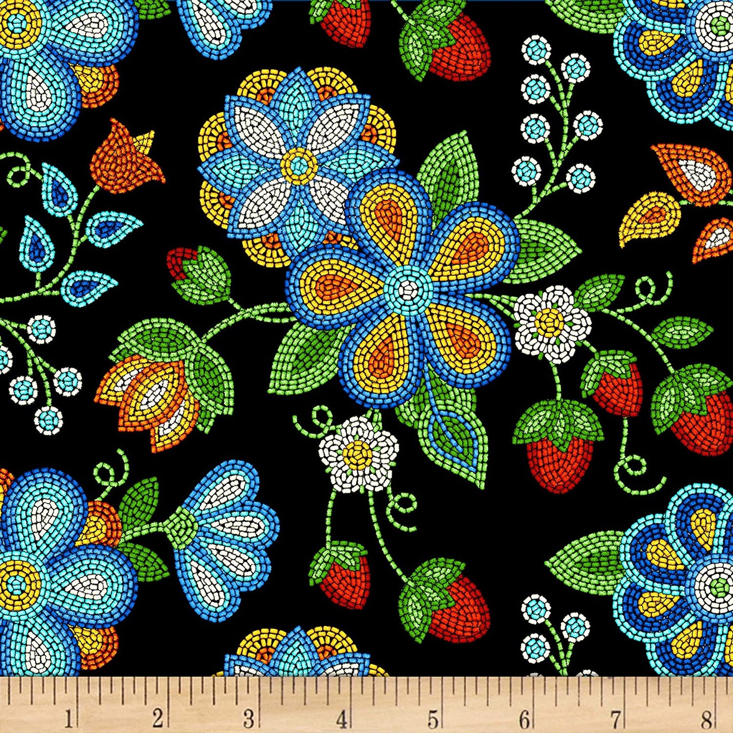 Tucson Beaded Strawberry Black Elizabeth's Studio Cotton Fabric ES-594 Black