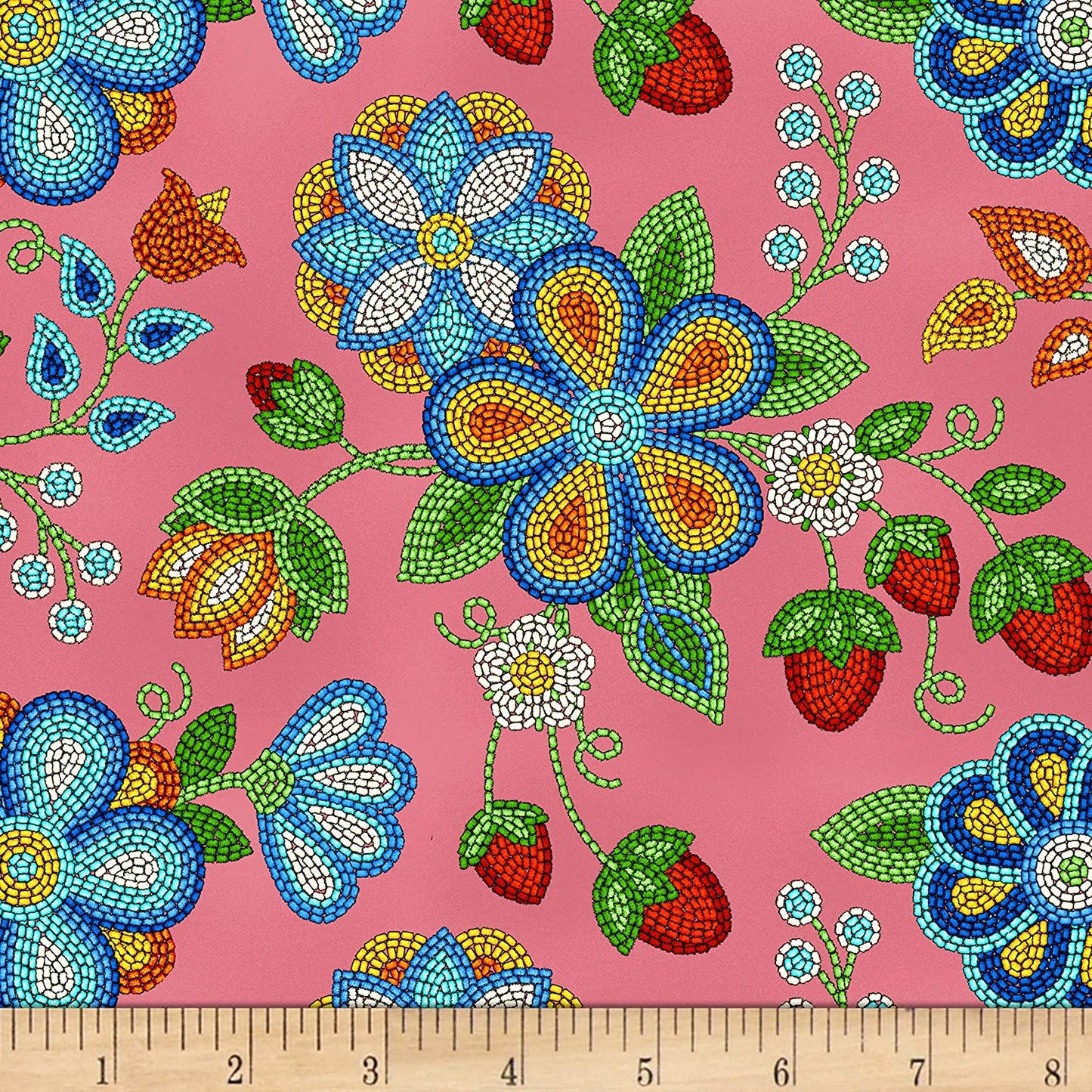 Tucson Beaded Strawberry Coral Elizabeth's Studio Cotton Fabric ES-594 Coral
