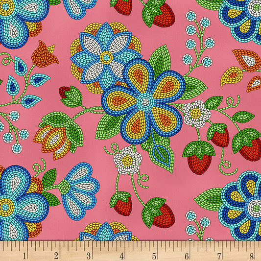 Tucson Beaded Strawberry Coral Elizabeth's Studio Cotton Fabric ES-594 Coral