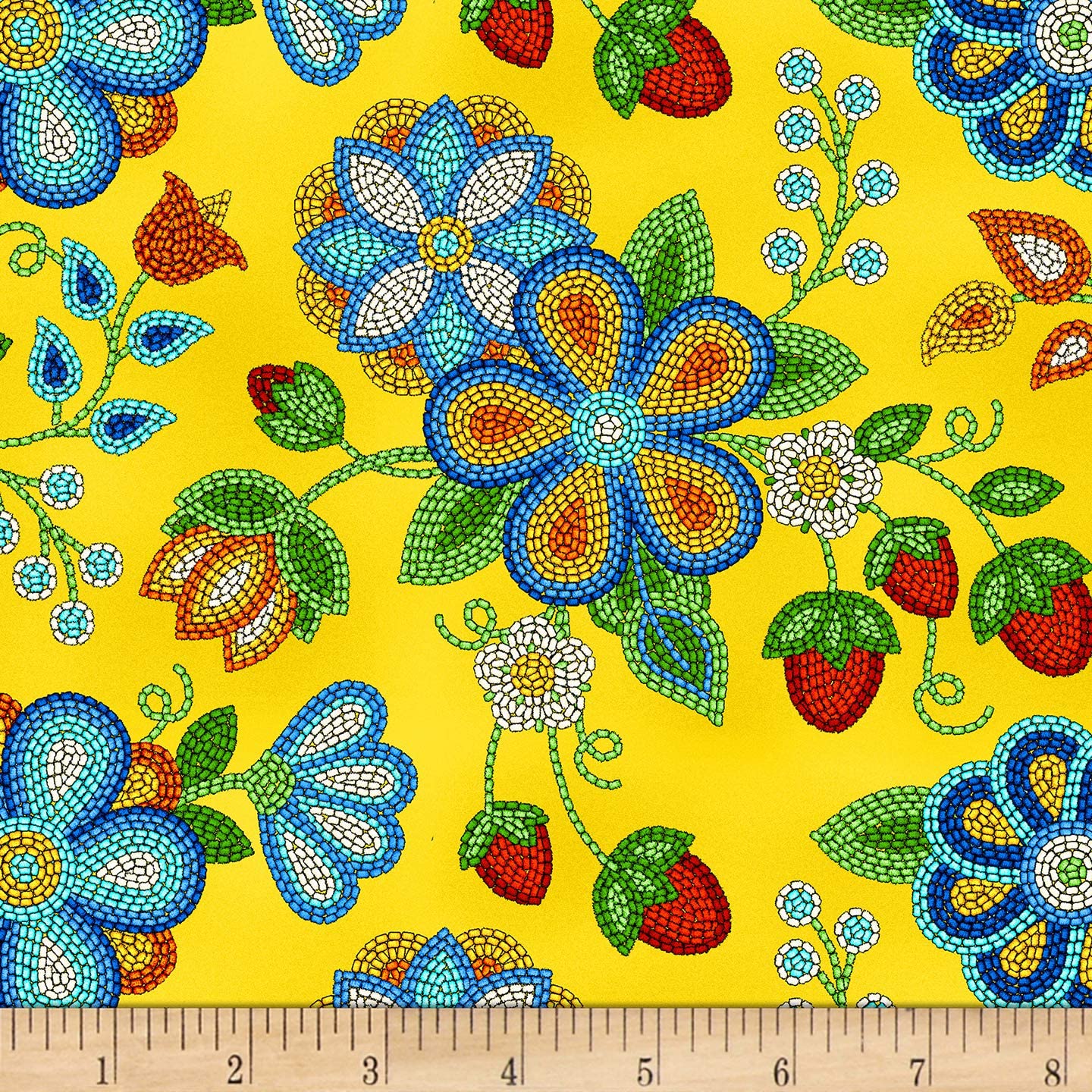 Tucson Beaded Strawberry Gold Elizabeth's Studio Cotton Fabric ES-594 Gold