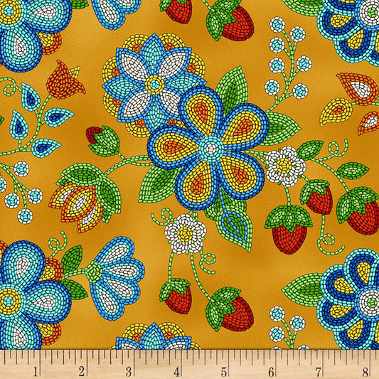 Tucson Beaded Strawberry Moosehide Elizabeth's Studio Cotton Fabric ES-594 Moosehide