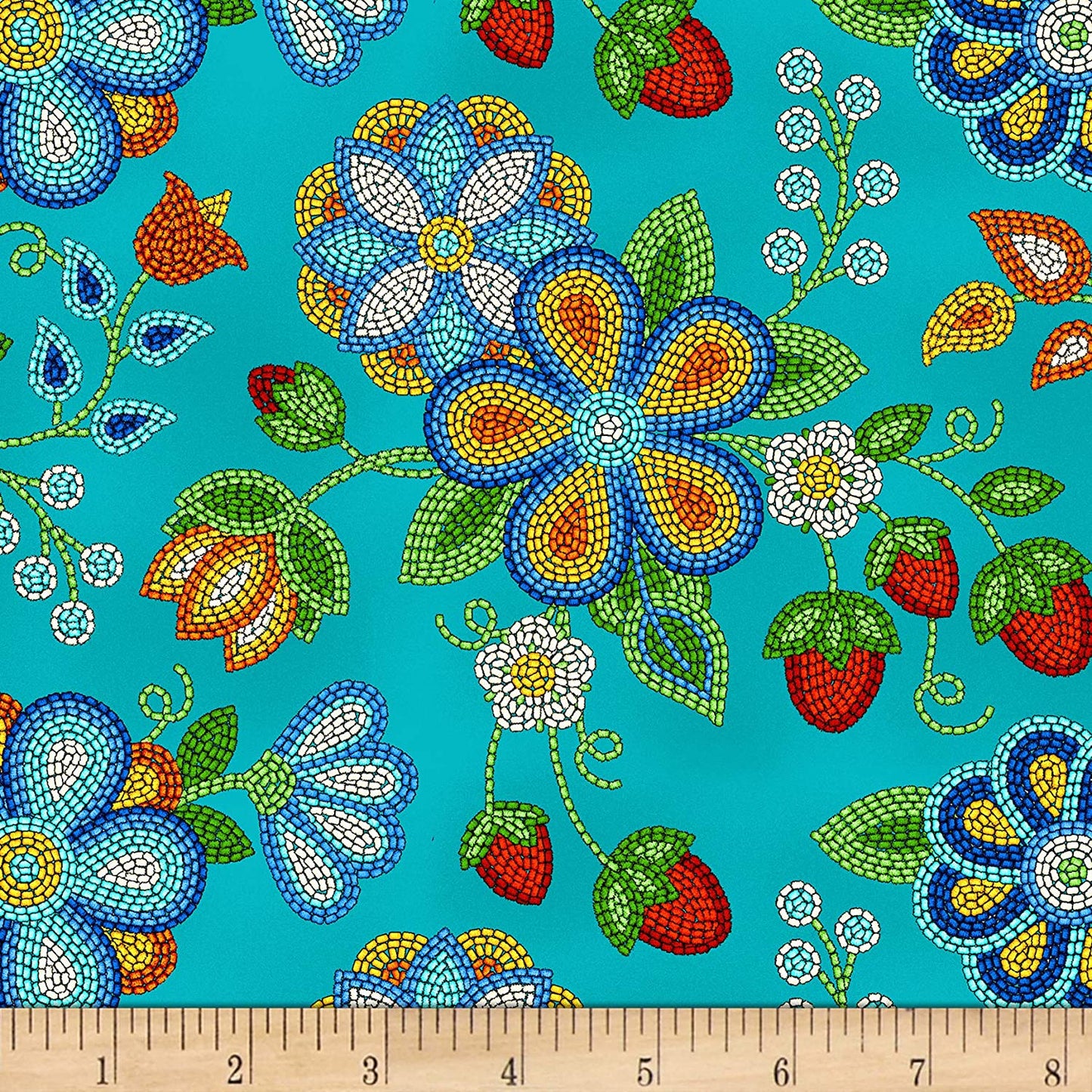 Tucson Beaded Strawberry Turquoise Elizabeth's Studio Cotton Fabric ES-594 Turquoise