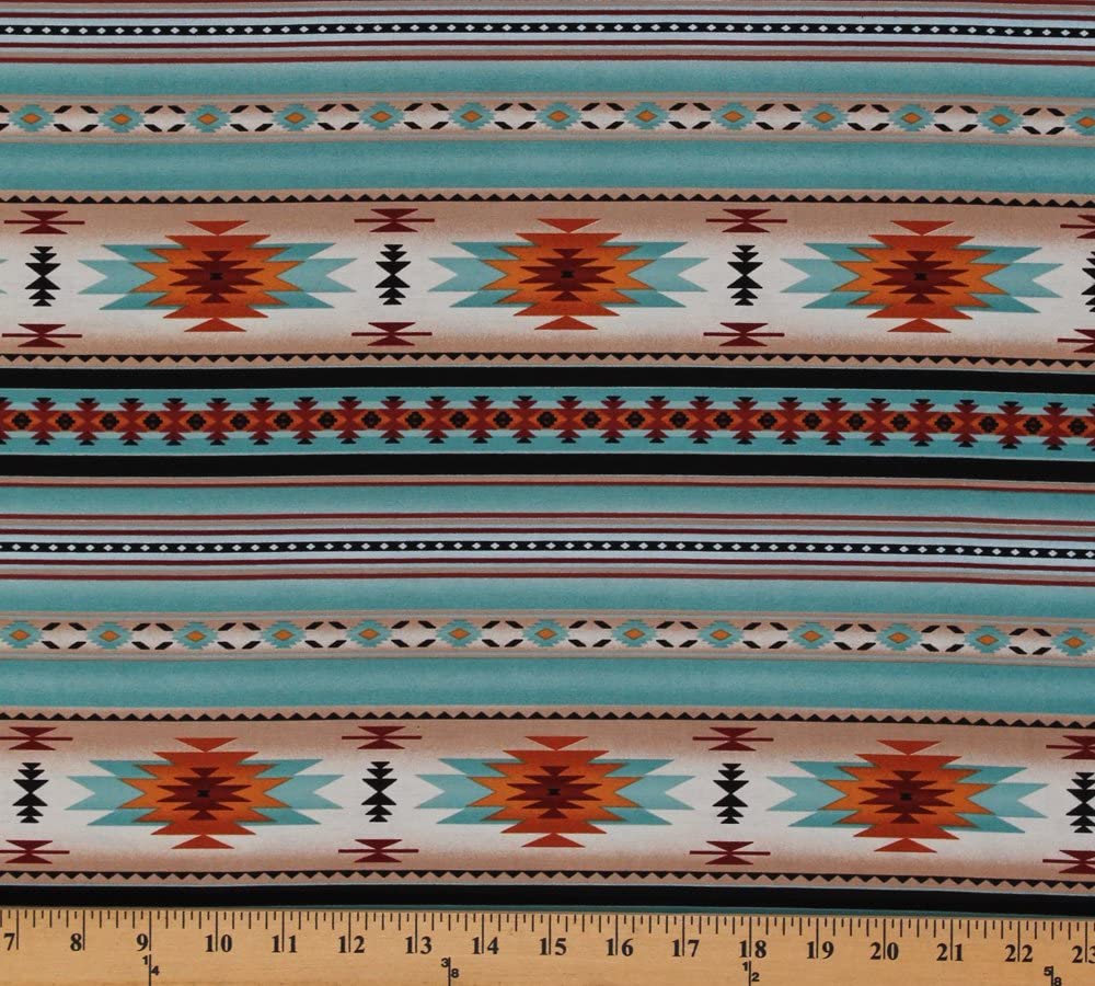 Tucson Aztec Southwestern Native American Stripe Light Turquoise Elizabeth's Studio Cotton Fabric ES-201-Light Turq