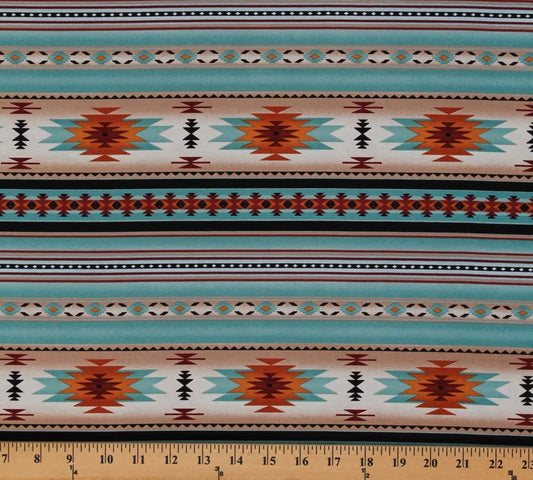 Tucson Aztec Southwestern Native American Stripe Light Turquoise Elizabeth's Studio Cotton Fabric ES-201-Light Turq