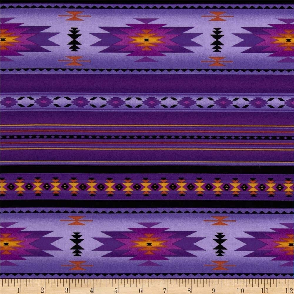 Tucson Aztec Southwestern Native American Stripe Purple Elizabeth's Studio Cotton Fabric ES 201 Purple
