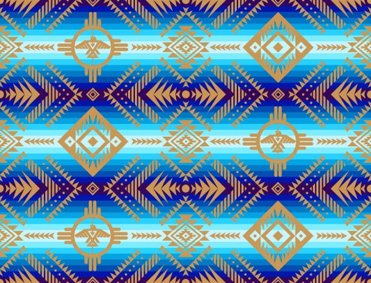 Tucson Thunderbird Blue Elizabeth's Studio Cotton Fabric ES-647 Blue