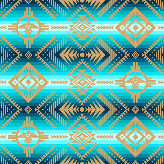 Tucson Thunderbird Turquoise Elizabeth's Studio Cotton Fabric ES-647 Turquoise