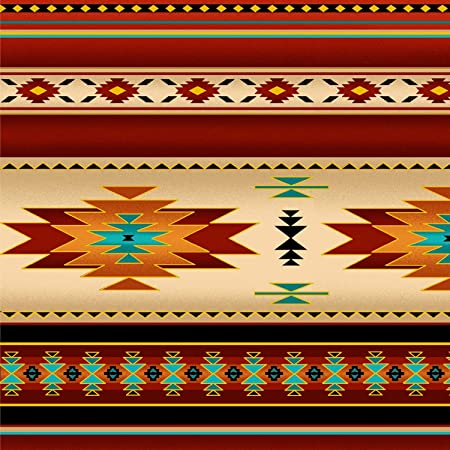 Tucson Aztec Southwestern Native American Stripe Terracotta Orange Brown Metallic Elizabeth's Studio Cotton Fabric ES-M201-Terra