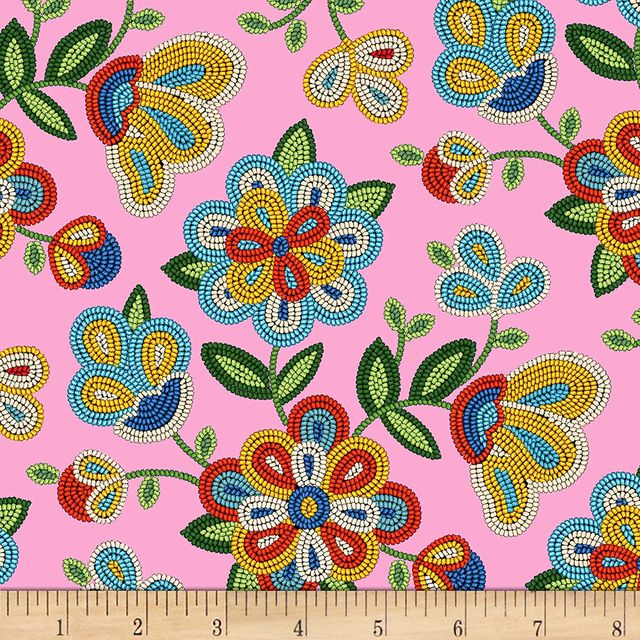 Tucson Beaded Floral Pink Elizabeth's Studio Cotton Fabric ES-449 Pink