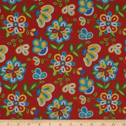 Tucson Beaded Floral Red Elizabeth's Studio Cotton Fabric