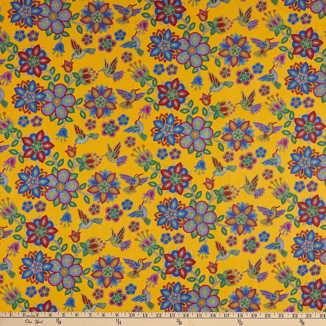 Tucson Beaded Hummingbird Orange Elizabeth's Studio Cotton Fabric ES-640 Orange