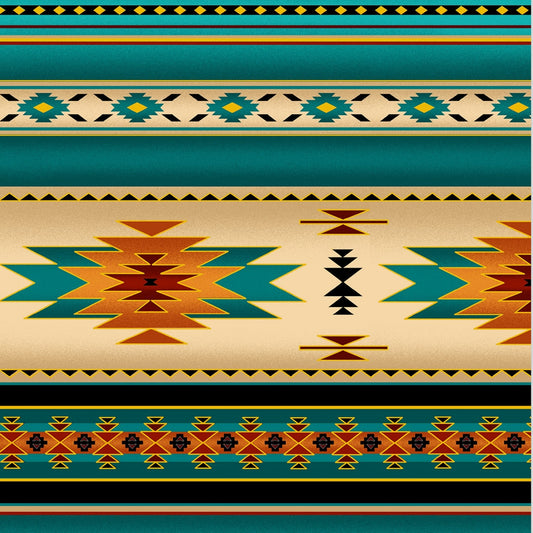 Tucson Stone Metallic Gold Stripes Turquoise Blue Elizabeth's Studio Cotton Fabric ES-M201-Turq