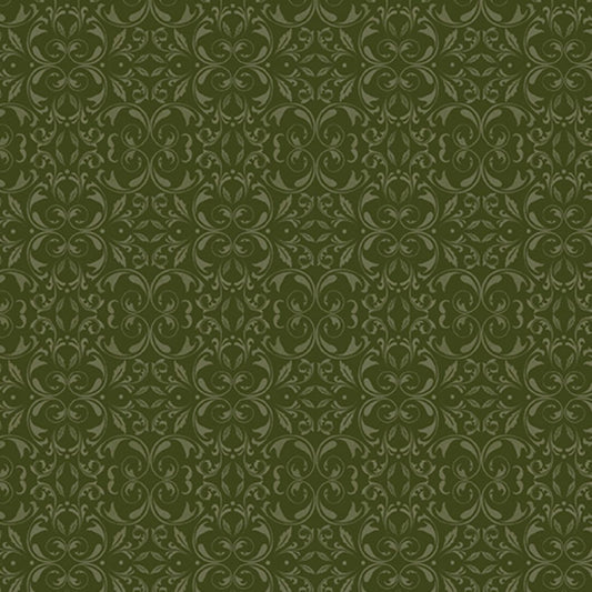 Turkey Time Mirrored Scroll Evergreen Skyline Studio Benartex Cotton Fabric