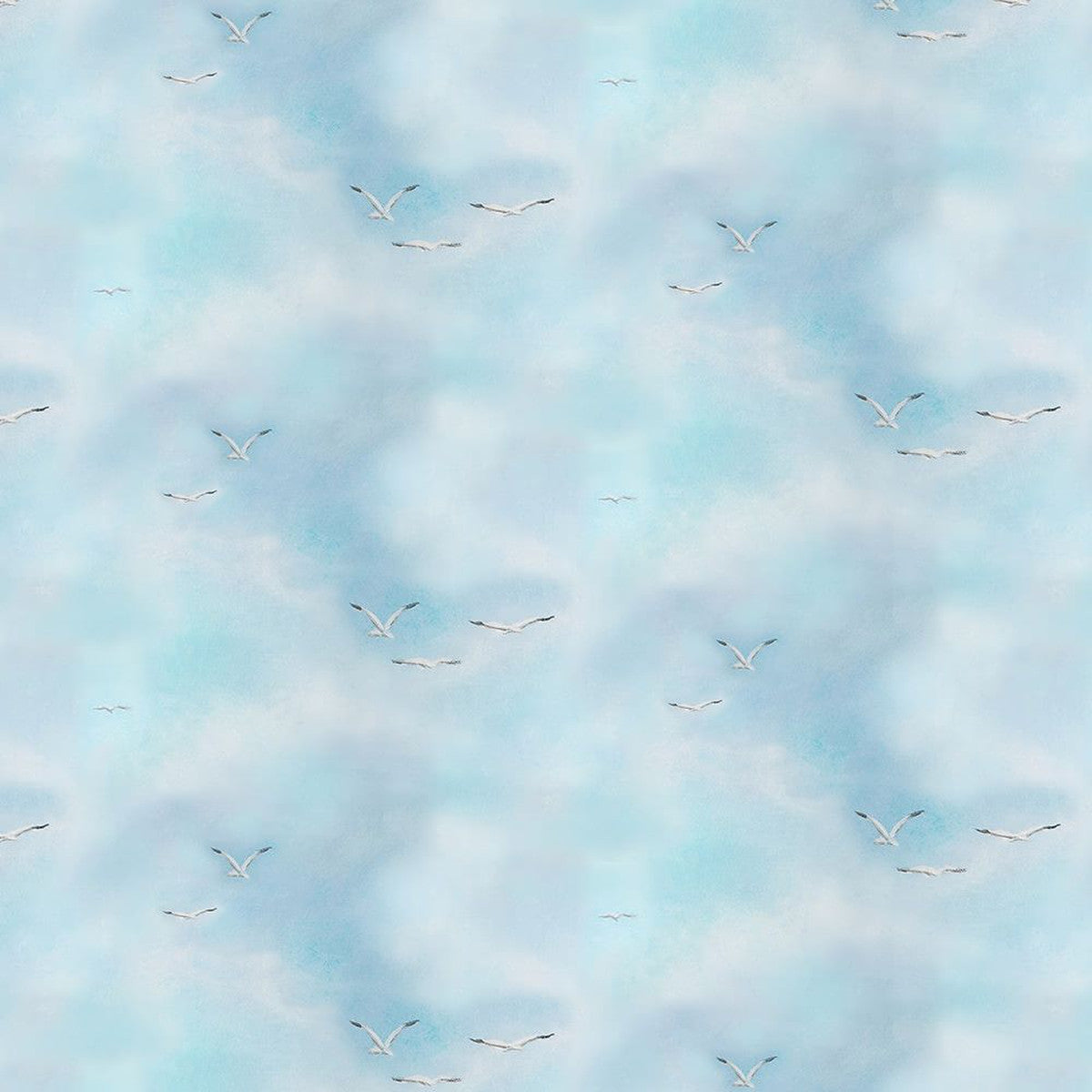Turtle March Seagulls Flying Cloud Texture Sky Blue Lisa Marie Sparling Henry Glass Cotton Fabric HG-1145-11