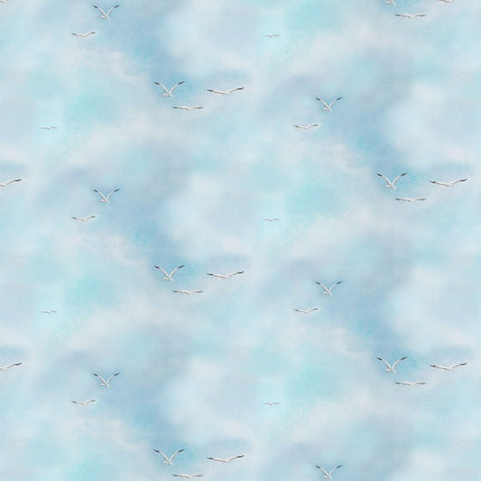 Turtle March Seagulls Flying Cloud Texture Sky Blue Lisa Marie Sparling Henry Glass Cotton Fabric HG-1145-11