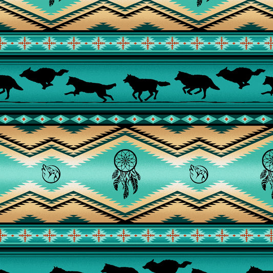 Tucson Wolf Stripe Turquoise Elizabeth's Studio Cotton Fabric ES-556-Turquoise