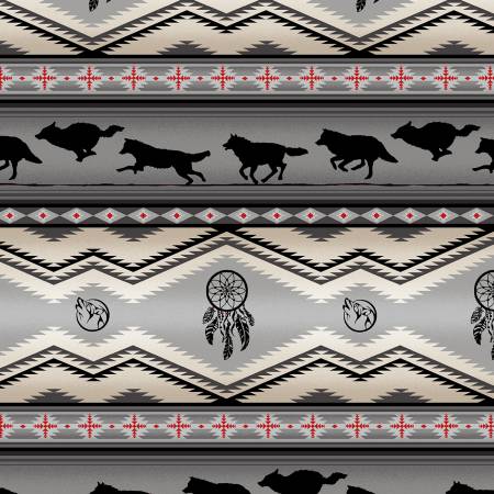 Tucson Wolf Stripe Grey Elizabeth's Studio Cotton Fabric ES 556 Gray
