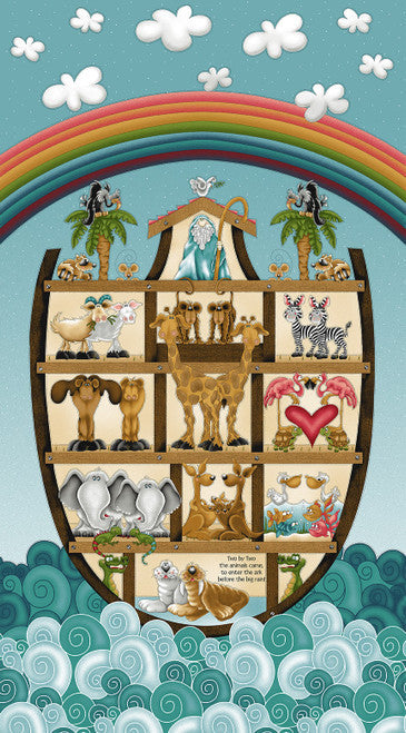 Two By Two Noah Arc Panel 24" Teal Leanne Anderson and Kaytlyn Kuebler Henry Glass Cotton Fabric